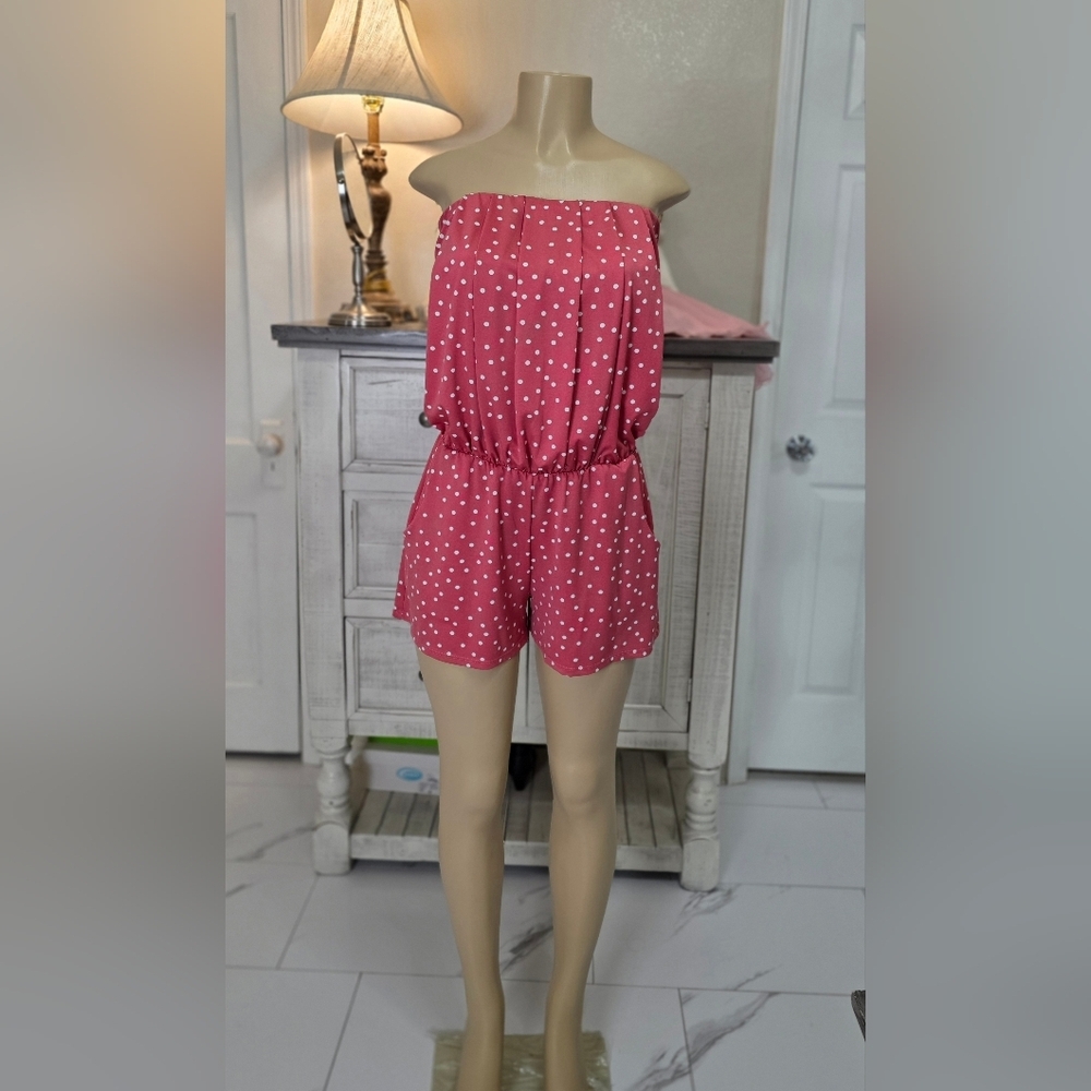 Ariella Pink and White Polka Dot Romper